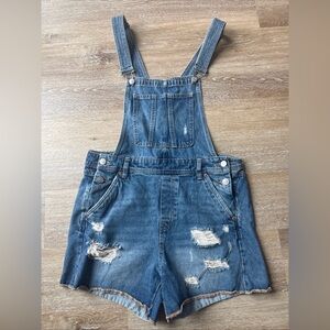 H&M Women’s Blue Denim Shorts Overalls distressed Size 8